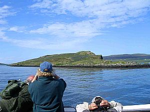 Passing bluebell-smothered Mingay: SWT annual boat trip, May 2008 en route to Isay.